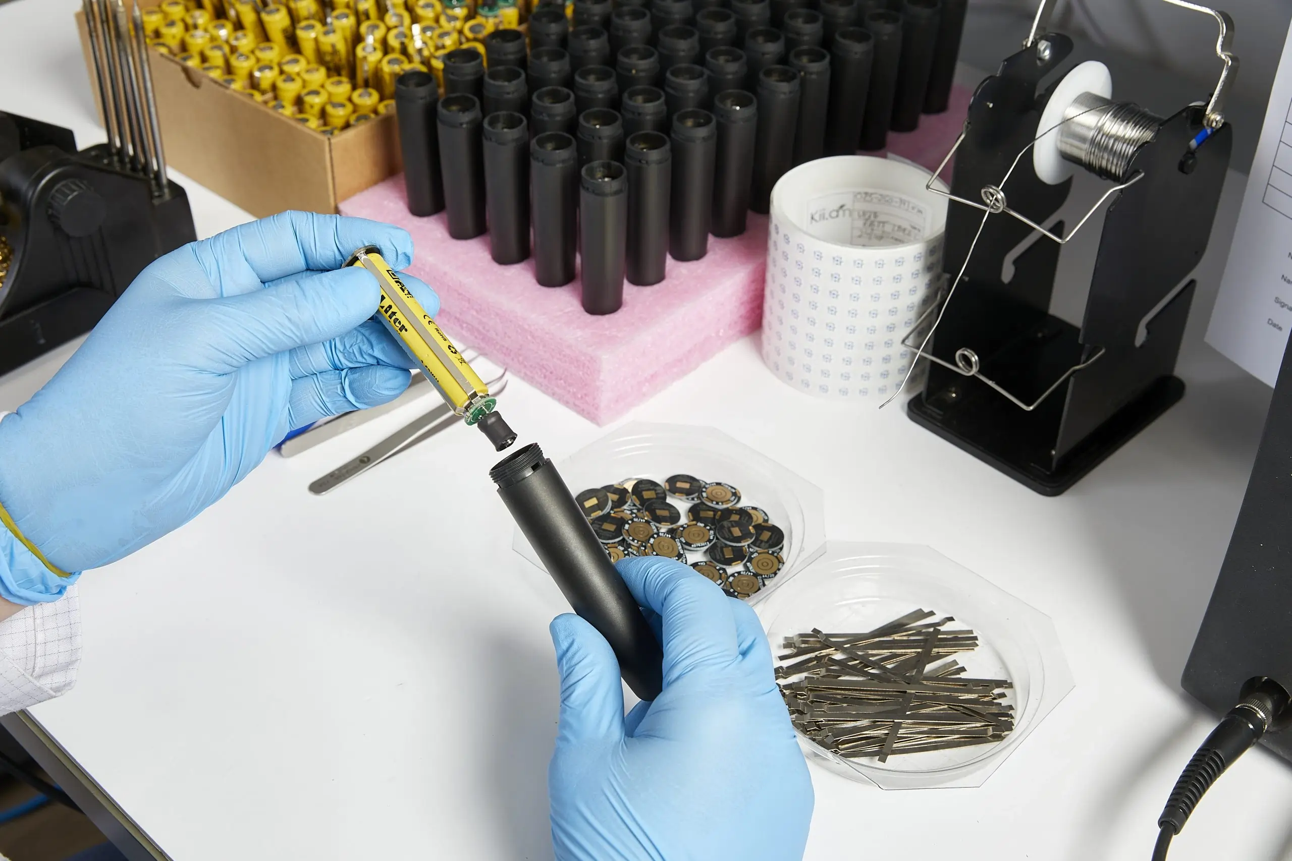 Battery being assembled